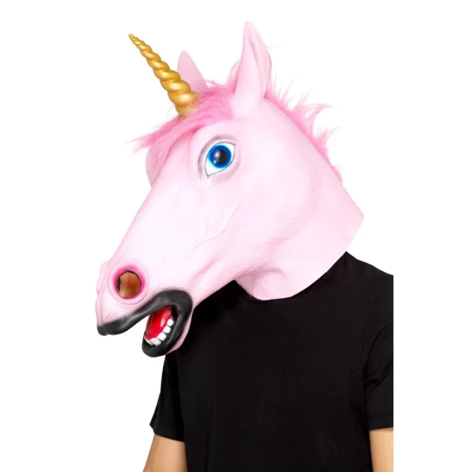 Unicorn Mask Pink Latex Adults Magical Story Creature Fancy Dress Accessory - Image 1 of 1