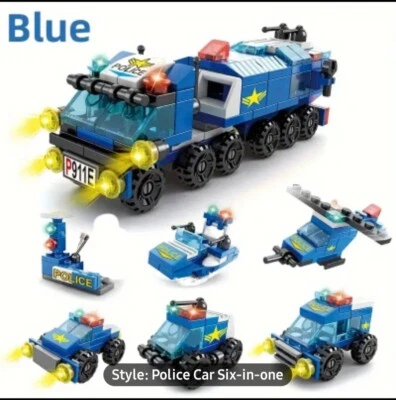 6 in 1 Building Blocks Blue Police Force Brand Compatible Birthday Gift  - Image 1 of 4