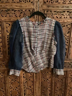 全新 Zara 女式粗花呢编织短款透明长袖衬衫上衣,尺寸 S — 第 1/4 张图片