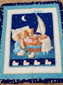 Baby Blanket Quilt Teddy Bears Sailboat Duck Moon Stars Prequilted Wall Hanging - Picture 1 of 4