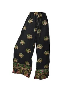Rayon Trousers Peacock Print Indian Hippy 10 12 14 Hippie Boho - Picture 1 of 3