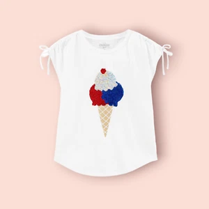 Oshkosh B'gosh Flip Sequin Ice Cream Tee Top Size 8,10,12,14 Red White Blue NWT - Picture 1 of 1