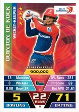 ✺New✺ 2016 2017 DELHI DAREDEVILS IPL Cricket Card QUINTON DE KOCK Topps Attax