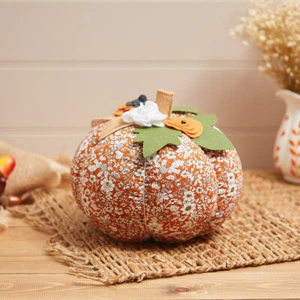 Pumkin Doorstop Orange Floral Fabric & Leaves with Natural Hessian Stem - Gift - Picture 1 of 1