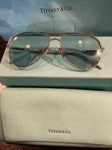 Rare Tiffany DIAMOND POINT Silver/light teal Blue Shaded TB Sunglasses Princess - Picture 1 of 12