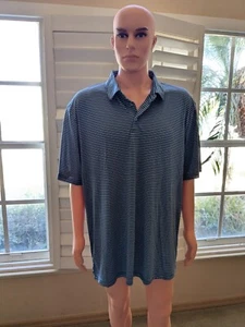 PGA Tour Men’s Polo Shirt XXL Blue White Striped Performance Golf Short Sleeve** - Picture 1 of 10