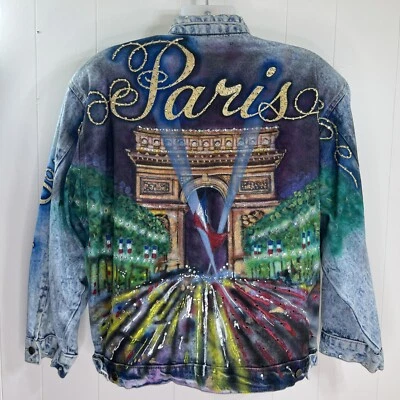 Jaqueta jeans Tony Alamo Paris Swarovski cristais 1987 EUA *LEIA A DESCRIÇÃO* - Imagem 1 de 4