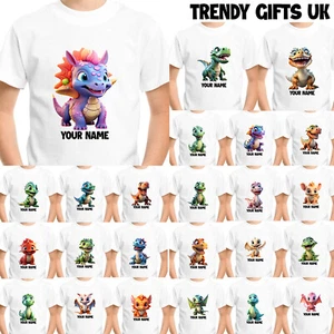 Dinosaur Personalised T-shirt Dino T-Rex Birthday School Children Kids Boys Tee - Picture 1 of 48