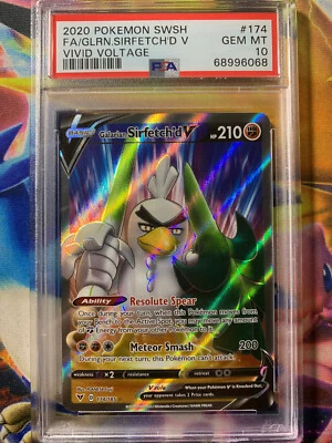 POKEMON  2020 VIVID VOLTAGE F/A GALARIAN SIRFETCH'D V #174 PSA GEM MINT 10 - Image 1 of 2
