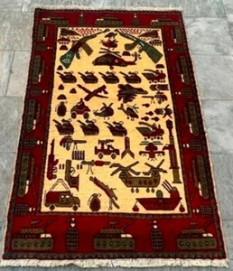 Afghan War Rug Handmade Afghan Tribal Pictorial Wool Area Rug 3x4.5 ft Free Ship - Picture 1 of 10