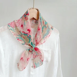 Damen 100 % Leinen Blumendruck Krawatte Bandana dünnes Halstuch Schal Accessoire - Bild 1 von 12