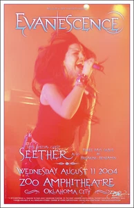 EVANESCENCE SEETHER THREE DAYS GRACE poster concerto originale 2004 OKC firmato - Foto 1 di 3