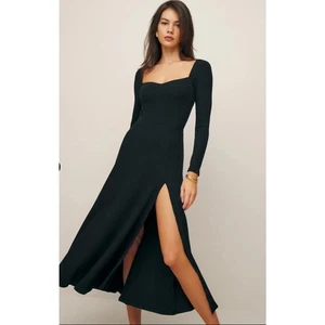 Reformation Banks Langarm geripptes Stretch-Modal Midikleid schwarz Damen XS - Bild 1 von 8