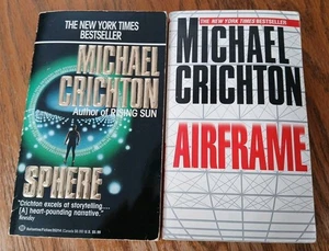 2 Michael Crichton Paperback Books -  Sphere & Airframe - Picture 1 of 8