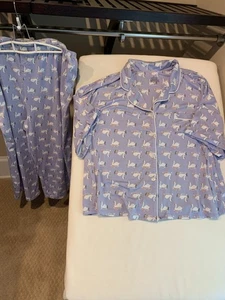 Kuschel Duds Schlafanzug Set Schwäne Knopfleiste Kurzarm plus xxl crop Poly Strick - Bild 1 von 6