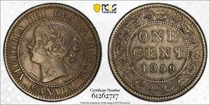 1859 Canada Large Cent PCGS XF45 Lot#G1126 Double Punch, Narrow 9 T3 - Picture 1 of 4