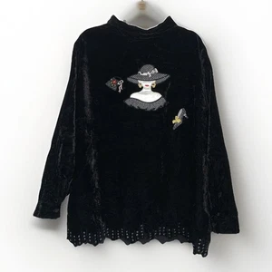 VTG 90s White Stag Jacket Womens Shirt Button Black Velvet Retro Fashion 18w/20w - Picture 1 of 11