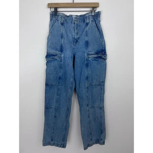 RSQ Wide Leg Cargo Jeans Size 30 Elastic Waist Utility Pockets 100% Cotton Denim - Picture 1 of 6