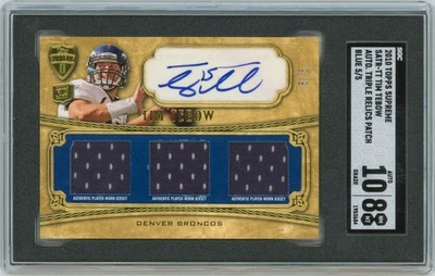 2010 Topps NFL Supreme Tim Tebow Rookie Triple Patch Auto Gold /5 SGC 8 - Image 1 of 2
