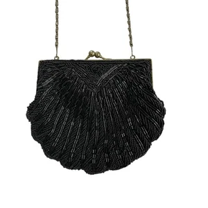 Bolso de Noche Vintage La Regale Con Cuentas Negro Almeja She’ll Tono Dorado Cadena Baile de graduación - Imagen 1 de 13