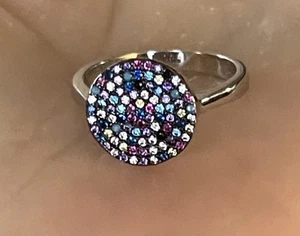 CI Signed 925 Silver CZ Multicolor Disc Ring Sz 8 - Picture 1 of 5