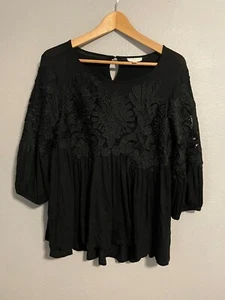 Anthropologie Deletta Womens Tunic Small Black Floral Crochet Sheer Whimsigoth - Picture 1 of 8