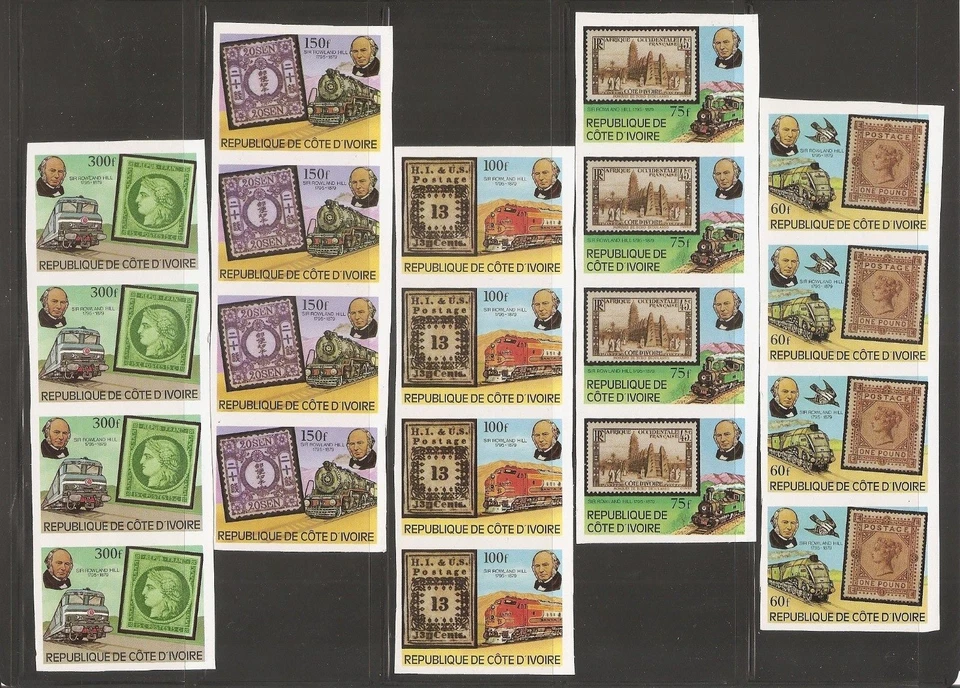 Ivory Coast  Sir Rowland Hill , 1795-1879 , Strip Of four, Proof . MNH - Image 1 of 1