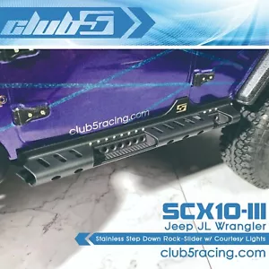 Stainless Step Down Rock-Slider w/ Courtesy Lights for SCX10 III JL Wrangler - Picture 1 of 12