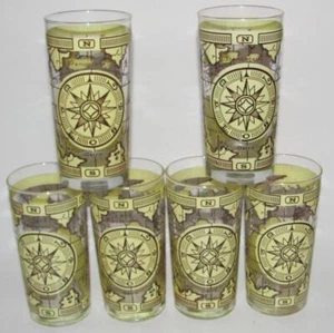 6 Vintage CERA Mid-Century CARIBBEAN  Map Tumblers - Picture 1 of 6