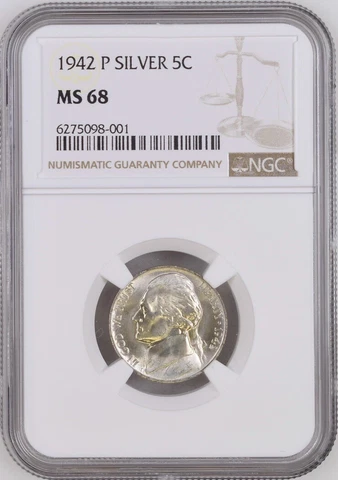 1942-P 5c Silver Jefferson Nickel NGC MS68     6275098-001 Cover