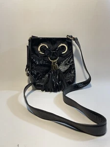 Michael Kors Black Pebbled Leather Small Crossbody Purse Gold Hardware Tassel - Picture 1 of 10