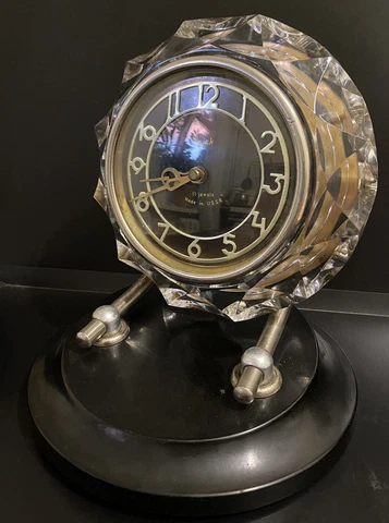 VINTAGE  CLOCK MAJAK Crystal Table Desk  Clock Mantel Clock USSR 1965 RARE Works Cover