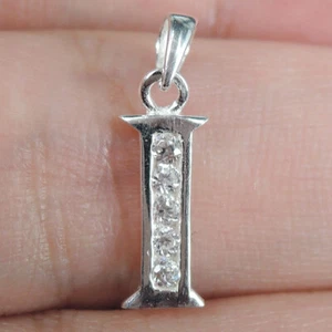 925 Sterling Silver CZ Letter Initial 'I' Alphabet Charm Pendant Jewellery - Photo 1/6