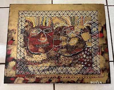 Pintura abstracta original rostros firmados BECK 2004 arte popular africano outsider pop Foto 1 de 4