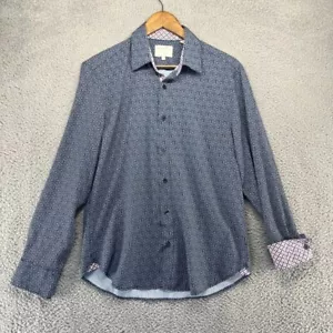 Construct Shirt Mens Medium Blue Slim Geometric All Over 4 Way Stretch Flip Cuff - Picture 1 of 11