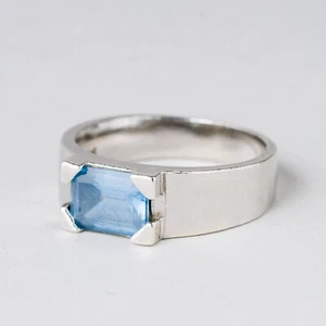 Silber Ring 925 Blauer Stein Größe 54 (17,2 mm Ø) 5 g - Picture 1 of 7