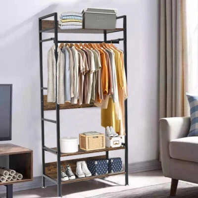 Groß Garderobenständer Verstellbar Kleiderständer mit Kleiderstangen 2 Ablage - Bild 1 von 4