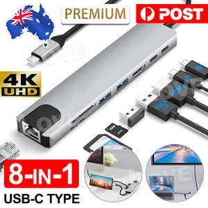 USB C Hub 8 in 1 USB C to HDMI Multiport Dongle Adapter 4K HDMI, 3 USB 3.0 Ports - Picture 1 of 11
