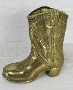 Bota de vaquero de latón macizo de 4,5 pulgadas de colección de Russ Berrie & Co etiqueta adhesiva florero/lápiz - Imagen 1 de 8