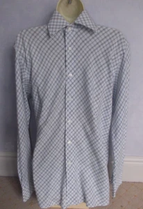 Men's DANIEL HECHTER white/blues check soft polycotton Shirt 15" collar - Picture 1 of 1