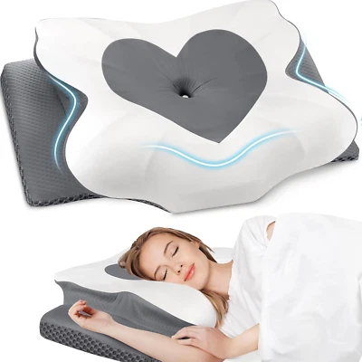 Almohada cervical para cuello espuma viscoelástica soporte ortopédico para durmientes laterales gris Foto 1 de 4