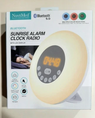 NuvoMed Sunrise Alarm Clock Radio Bluetooth 5.0 Color Changing Nature Sounds New - Image 1 of 3