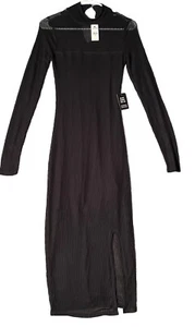 NWT EXPRESS Long Sleeve Stretch Knit Lined Black Midi Dress Women’s XS Sheer - Picture 1 of 9
