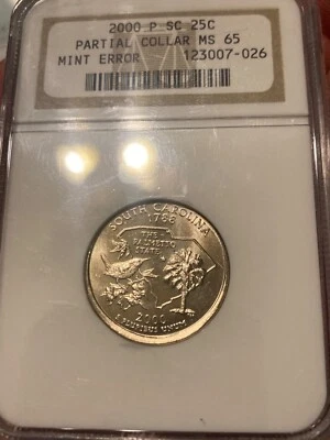 2000-P Washington Quarter South CarolinaMint Error Partial Collar NGC MS65 - Image 1 of 2