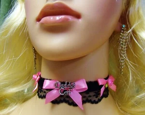 Alle Größen Halsband schwarz Samt rosa Papas Mädchen Sissy Spitze Plus Kätzchen DDLG BDSM - Bild 1 von 6
