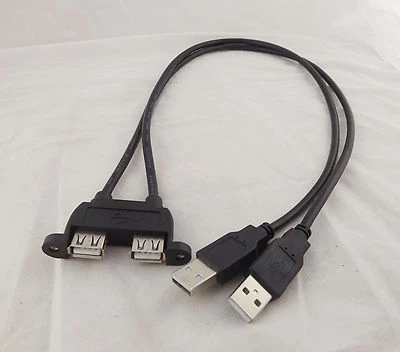 1x 50cm Dual USB 2.0 A Female Socket Panel Mount To 2 USB A Male Extension Cable - Image 1 of 4