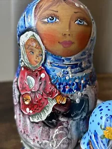 Handgefertigte seltene russische Mockba Nestpuppe - signiert Nina 5 Stück - Bild 1 von 24
