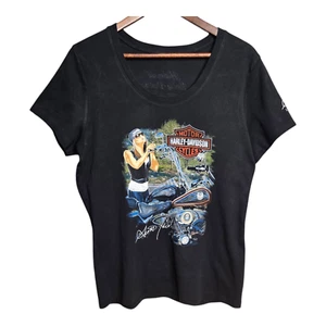 Y2K Harley Davidson Biker Girl Baby Tee Joplin Black Women’s Medium? - Picture 1 of 4