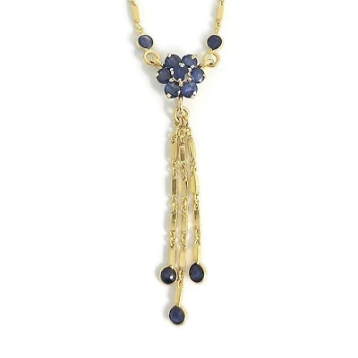 Collar Borla Lariat Flor Zafiro Azul Oro Amarillo 12K, 3.28 CTW Foto 1 de 4