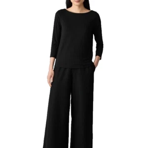 Neu mit Etikett Eileen Fisher Jersey-Top mit Bateau-Ausschnitt schmale Passform, einfache Länge XXS LANGARM - Bild 1 von 4